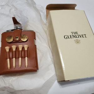The Glenlivet Golf Hip Flask 8oz Hip Stainless Steel Leather Whiskey